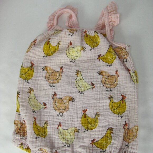Mud Pie Baby Girl 0-3 Months Onesie Romper CHICKEN🐔 PRINT Pink Gauzy Light - Picture 1 of 10